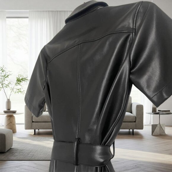 NWT Scoop Black Vegan Leather Mini Shirt Dress with Belt & Pockets – Size XS - Picture 4 of 13